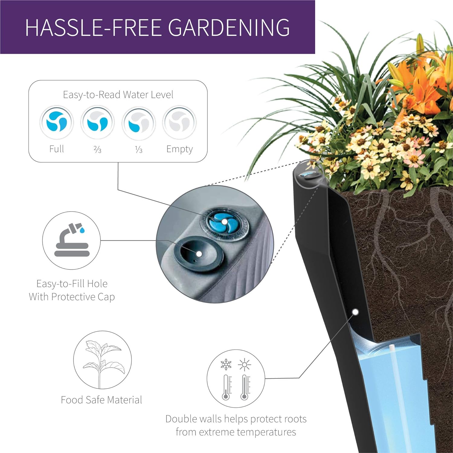 Crescent Garden Self Watering Rim Planter 18" Currant