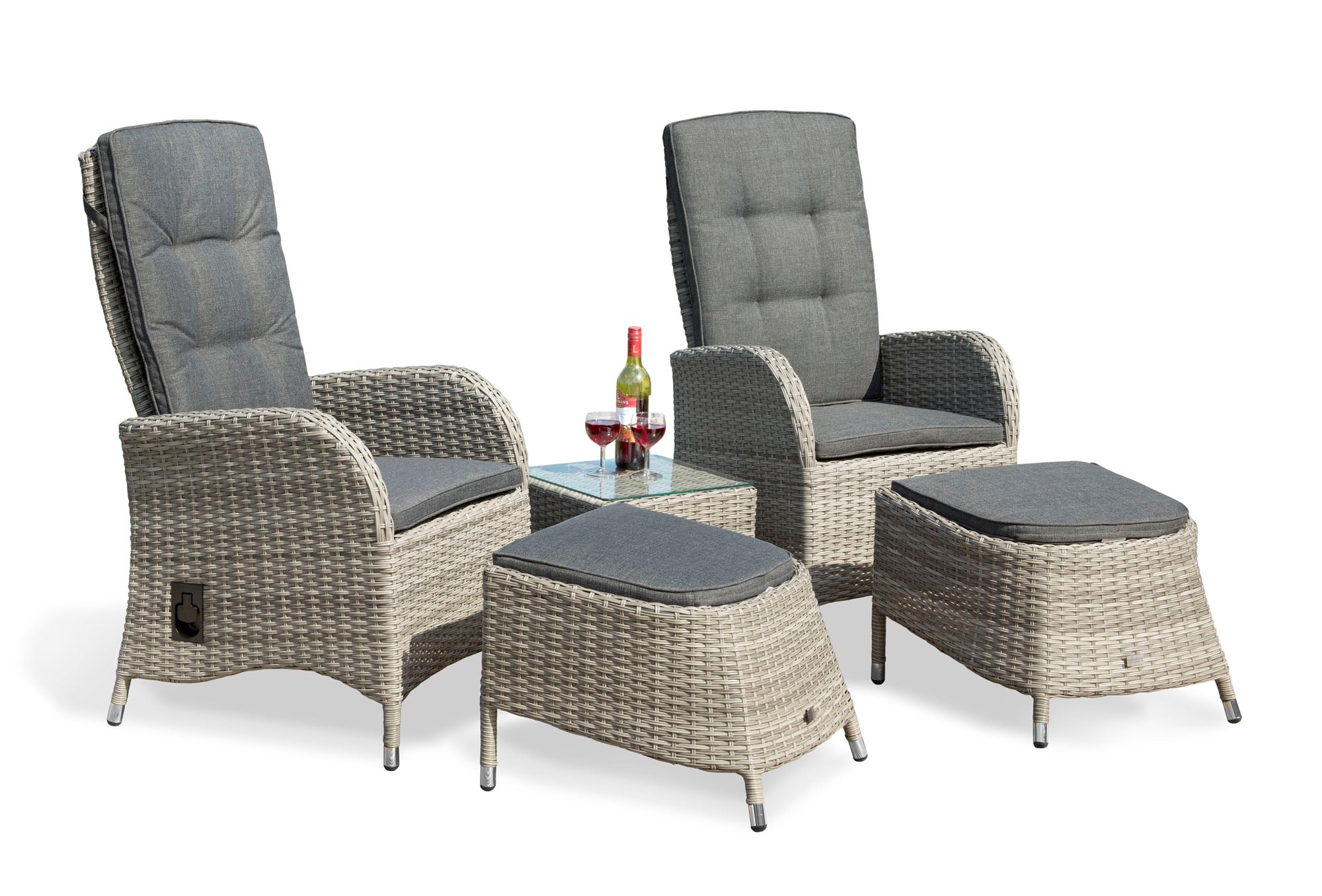 Albury Rattan Reclining Set with Side Table & Foot Stools