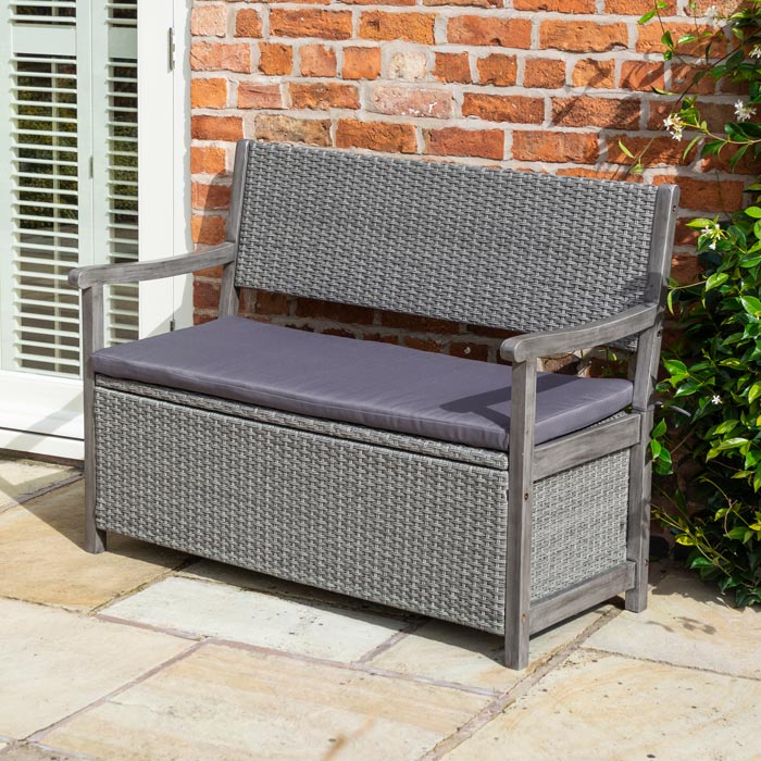 Rowlinson Alderley Rattan Storage Bench - Grey - Hortibliss