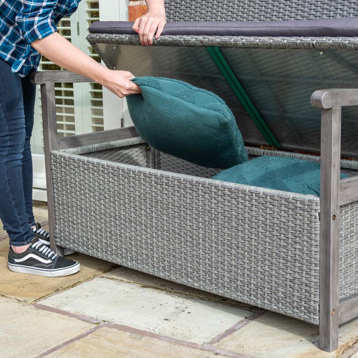 Rowlinson Alderley Rattan Storage Bench - Grey - Hortibliss