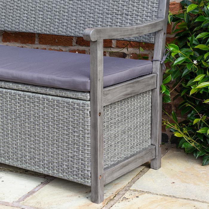 Rowlinson Alderley Rattan Storage Bench - Grey - Hortibliss