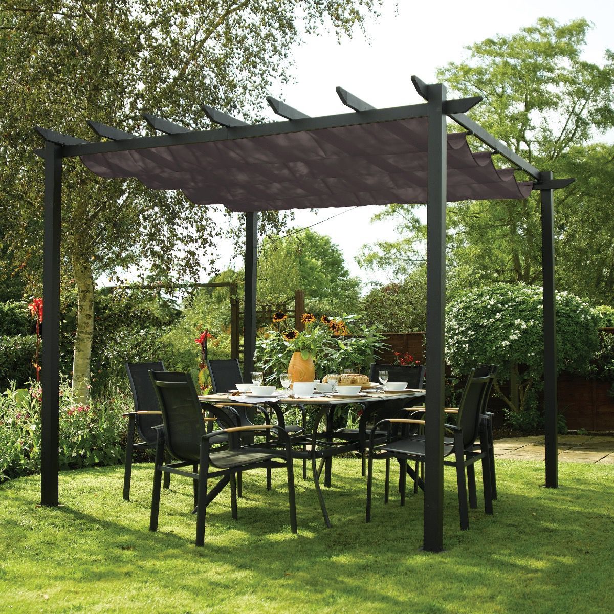 Rowlinson Latina Canopy Pergola 3m x 3m Grey - Hortibliss